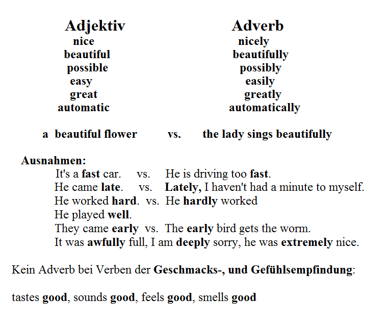 got english have exercise Übungen Ausnahmen Adjektiv/Adverb Englisch